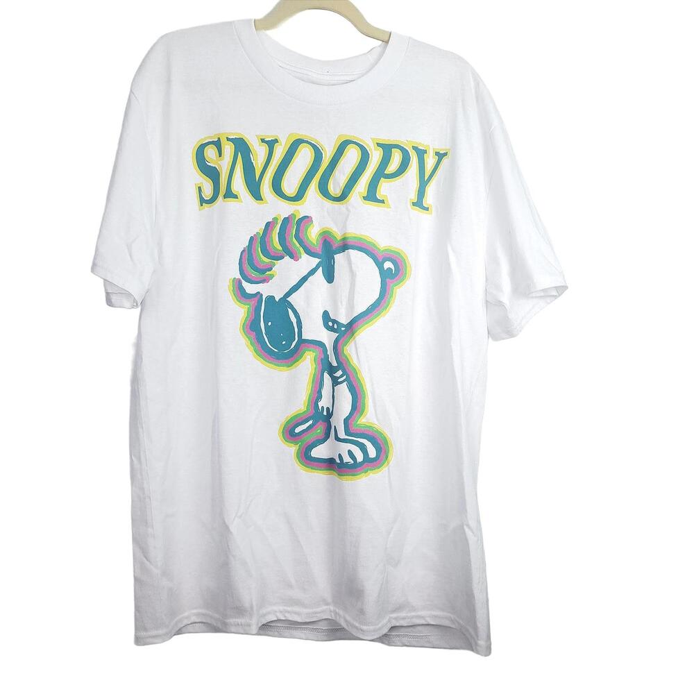 Peanuts Snoopy Mohawk Graphic‎ T Shirt White Punk Rock Neon Large